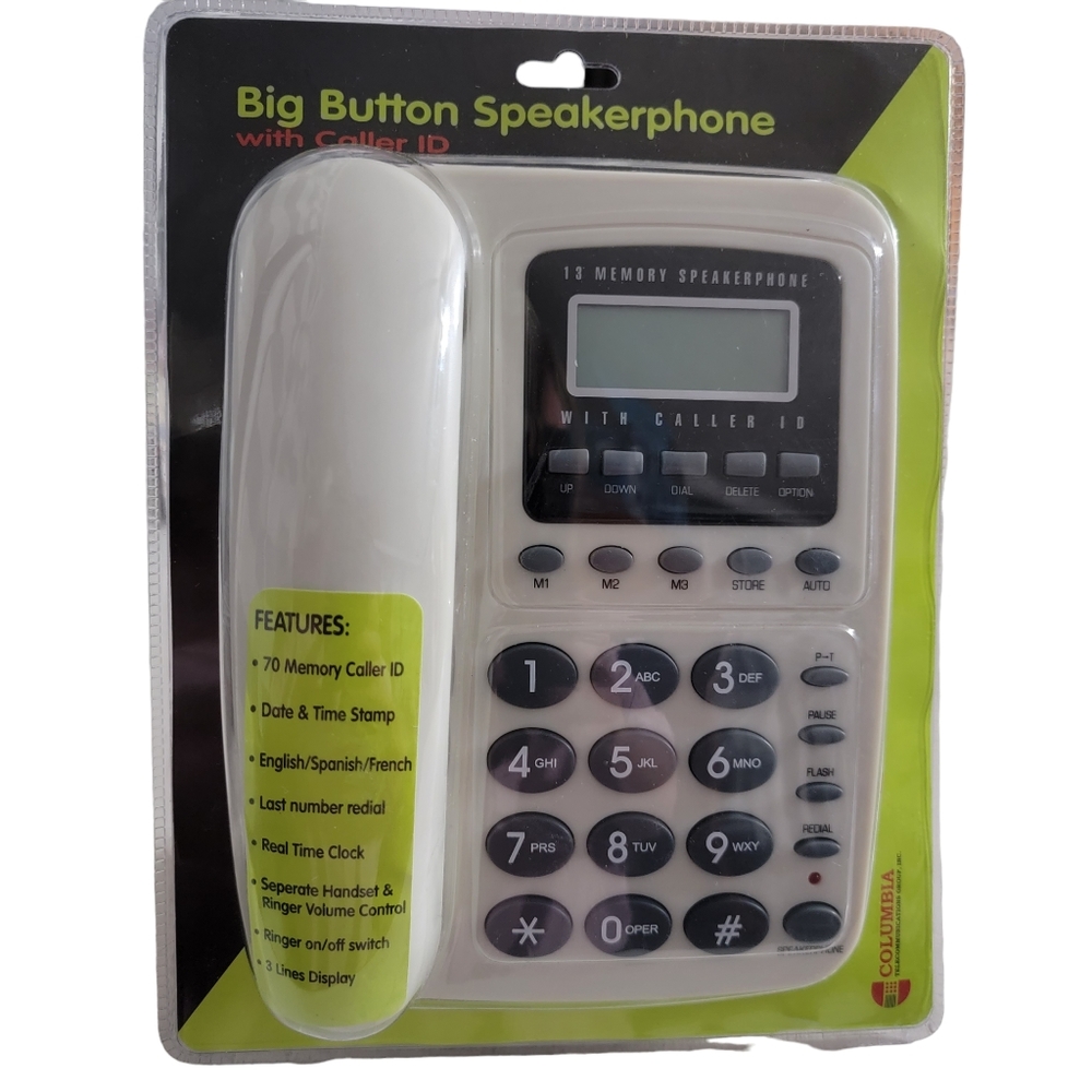 Big Button Speaker Phone with Caller ID‎ by Columbia Telecommunications - NEW